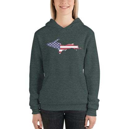 Michigan Upper Peninsula Hoodie (w/ UP MI USA Flag Outline) | Unisex Cloud Fleece