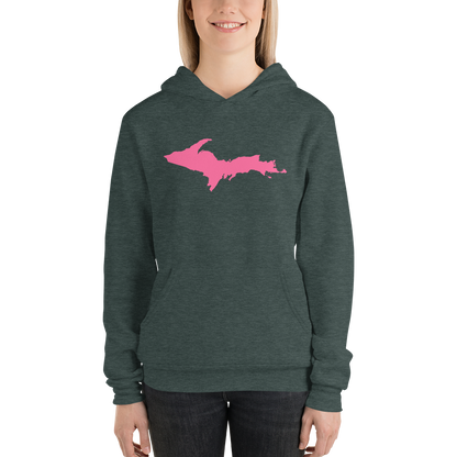 Michigan Upper Peninsula Hoodie (w/ Pink UP Outline) | Unisex Cloud Fleece