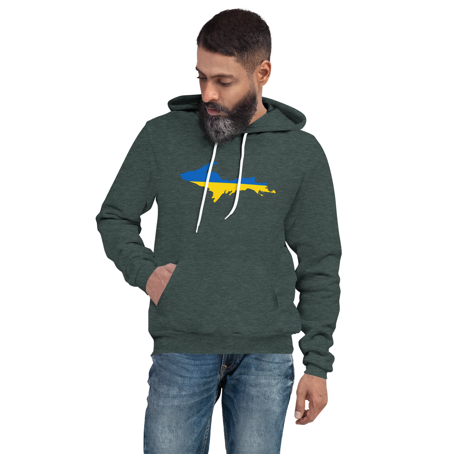 Michigan Upper Peninsula Hoodie (w/ UP Ukraine Flag Outline) | Unsiex Cloud Fleece