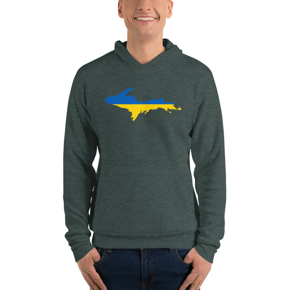 Michigan Upper Peninsula Hoodie (w/ UP Ukraine Flag Outline) | Unsiex Cloud Fleece