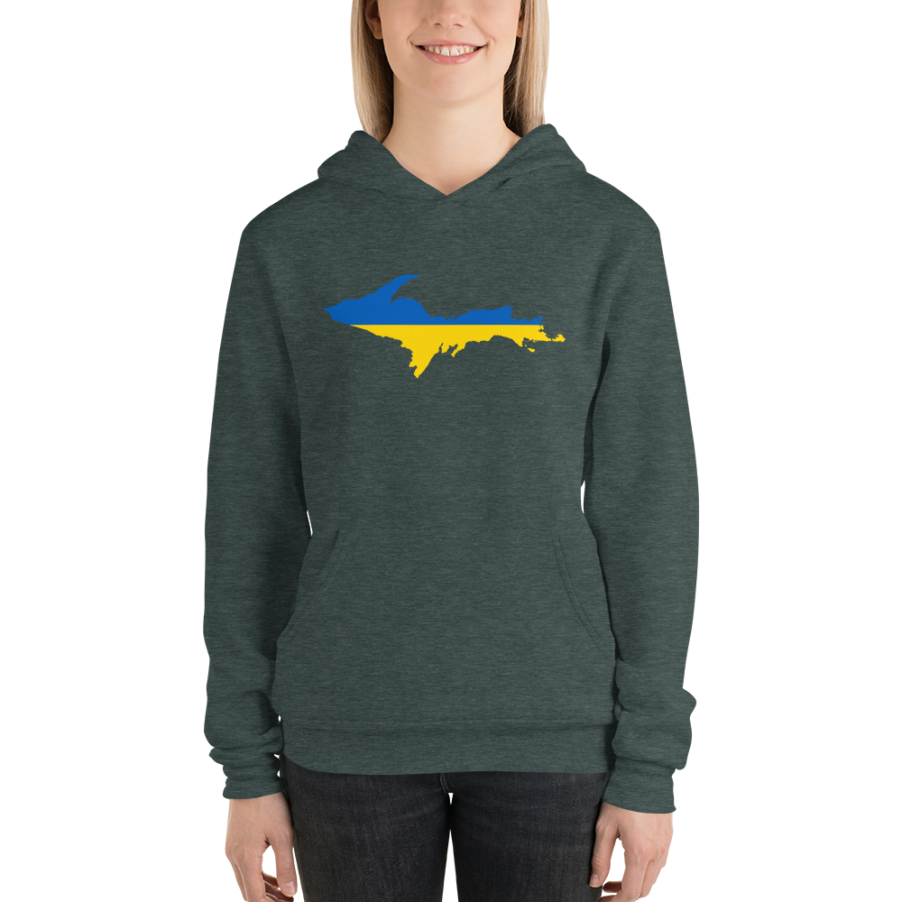 Michigan Upper Peninsula Hoodie (w/ UP Ukraine Flag Outline) | Unsiex Cloud Fleece