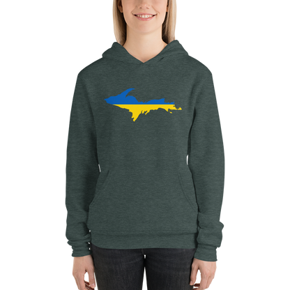 Michigan Upper Peninsula Hoodie (w/ UP Ukraine Flag Outline) | Unsiex Cloud Fleece