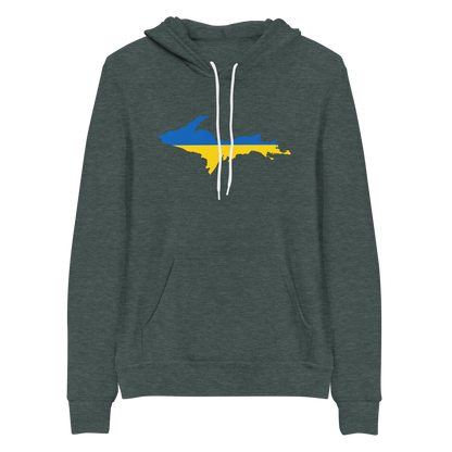 Michigan Upper Peninsula Hoodie (w/ UP Ukraine Flag Outline) | Unsiex Cloud Fleece