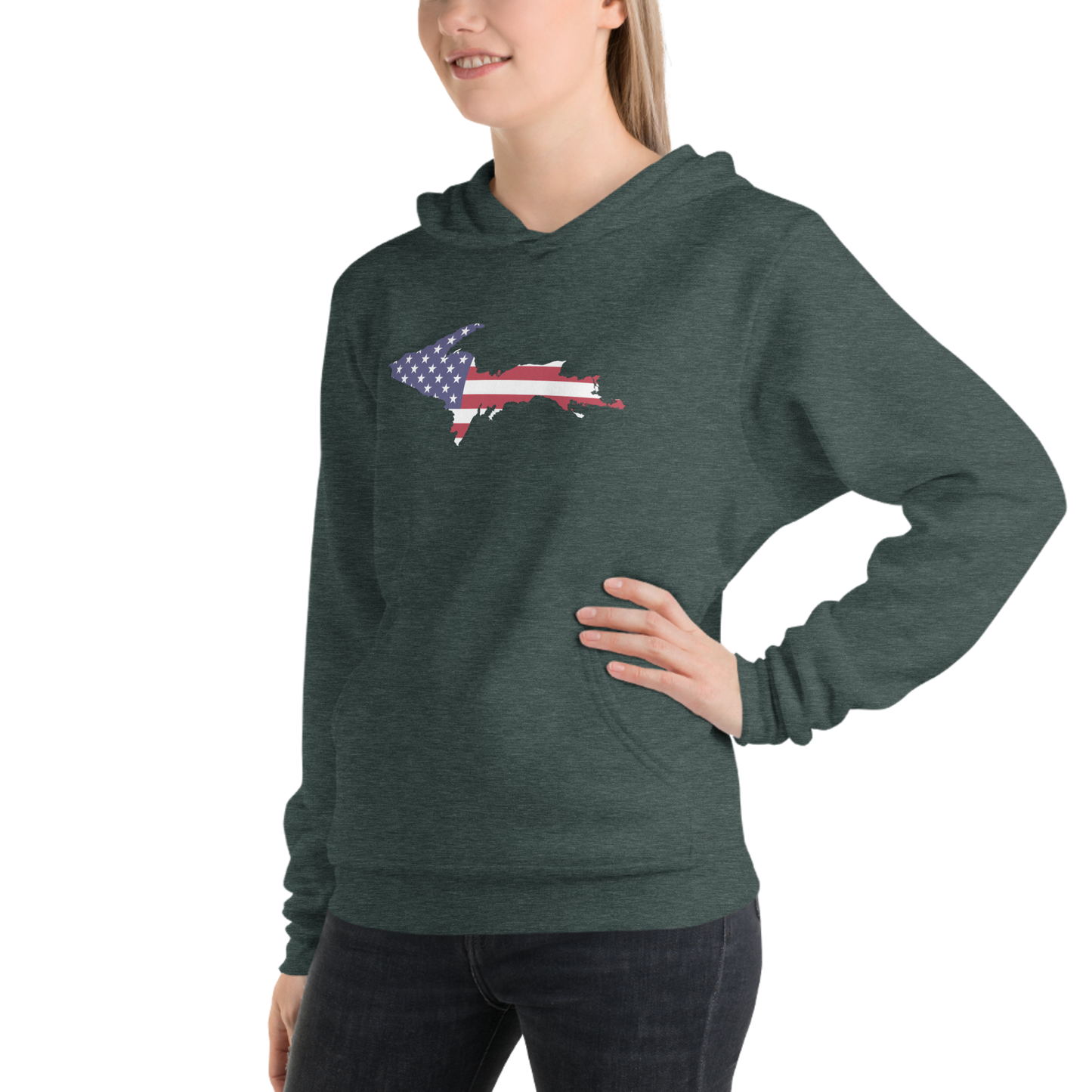 Michigan Upper Peninsula Hoodie (w/ UP MI USA Flag Outline) | Unisex Cloud Fleece