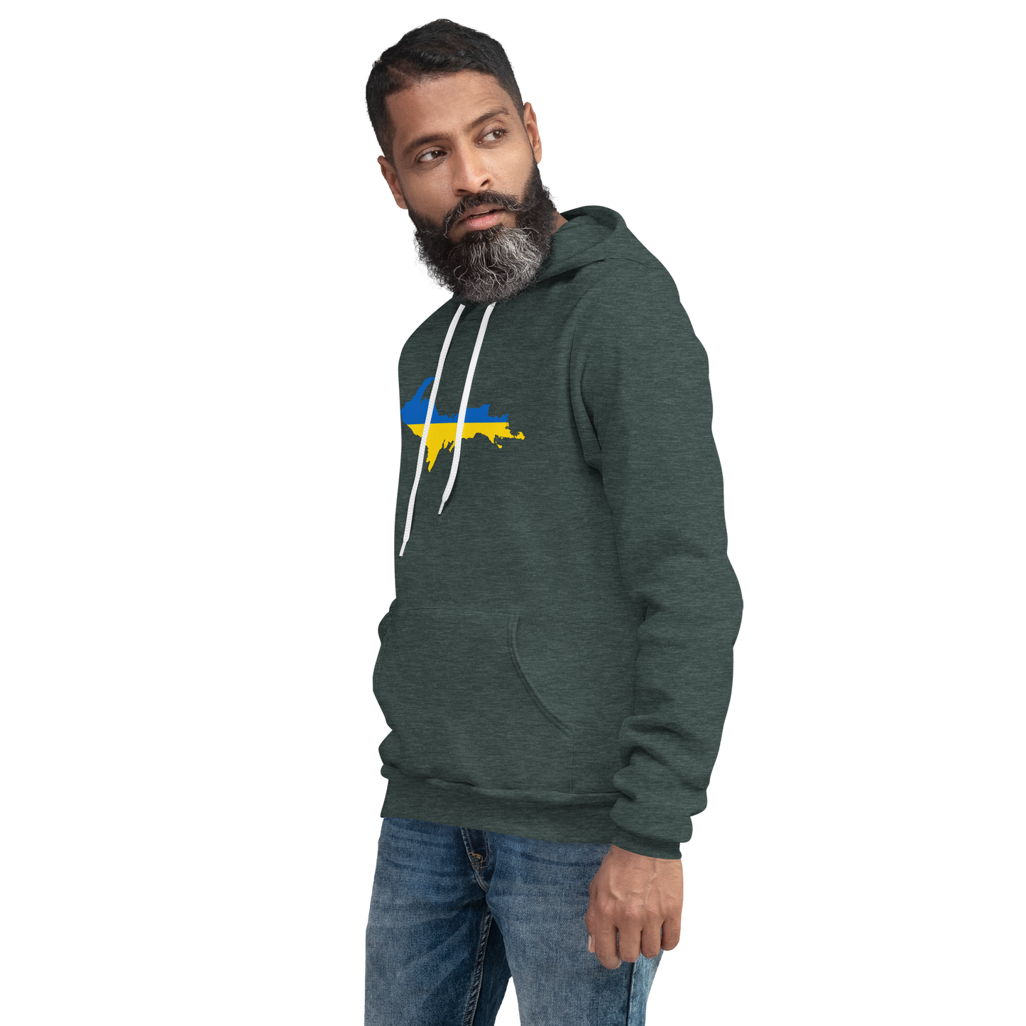 Michigan Upper Peninsula Hoodie (w/ UP Ukraine Flag Outline) | Unsiex Cloud Fleece