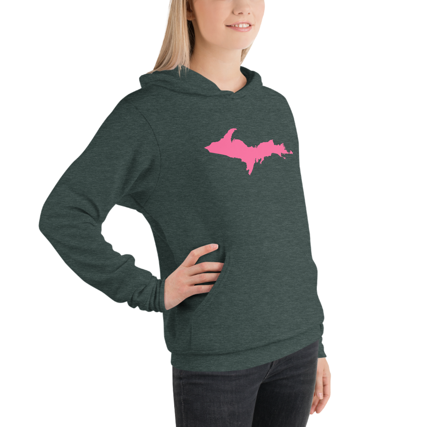 Michigan Upper Peninsula Hoodie (w/ Pink UP Outline) | Unisex Cloud Fleece