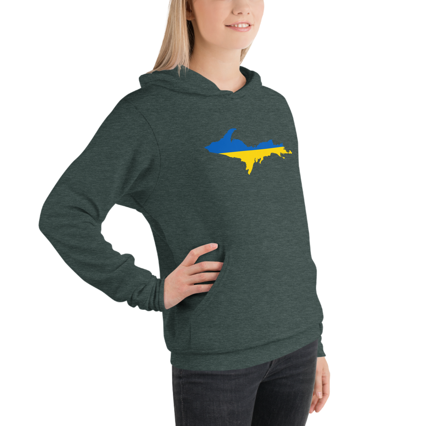 Michigan Upper Peninsula Hoodie (w/ UP Ukraine Flag Outline) | Unsiex Cloud Fleece