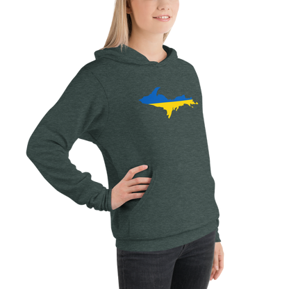 Michigan Upper Peninsula Hoodie (w/ UP Ukraine Flag Outline) | Unsiex Cloud Fleece