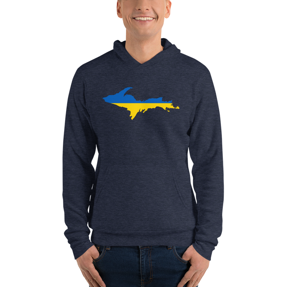 Michigan Upper Peninsula Hoodie (w/ UP Ukraine Flag Outline) | Unsiex Cloud Fleece