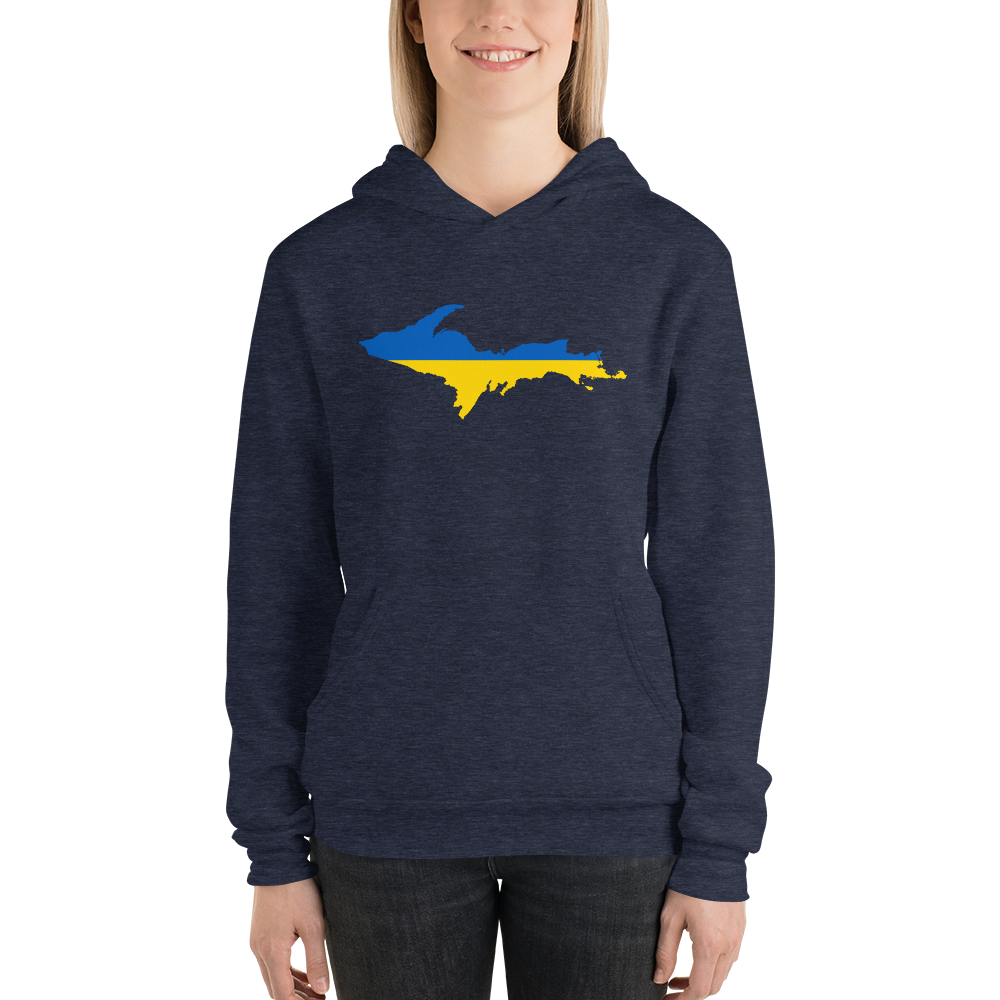 Michigan Upper Peninsula Hoodie (w/ UP Ukraine Flag Outline) | Unsiex Cloud Fleece