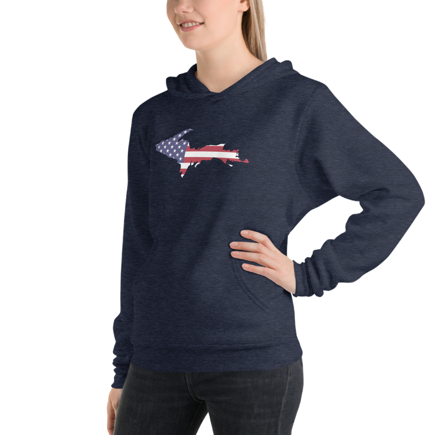 Michigan Upper Peninsula Hoodie (w/ UP MI USA Flag Outline) | Unisex Cloud Fleece