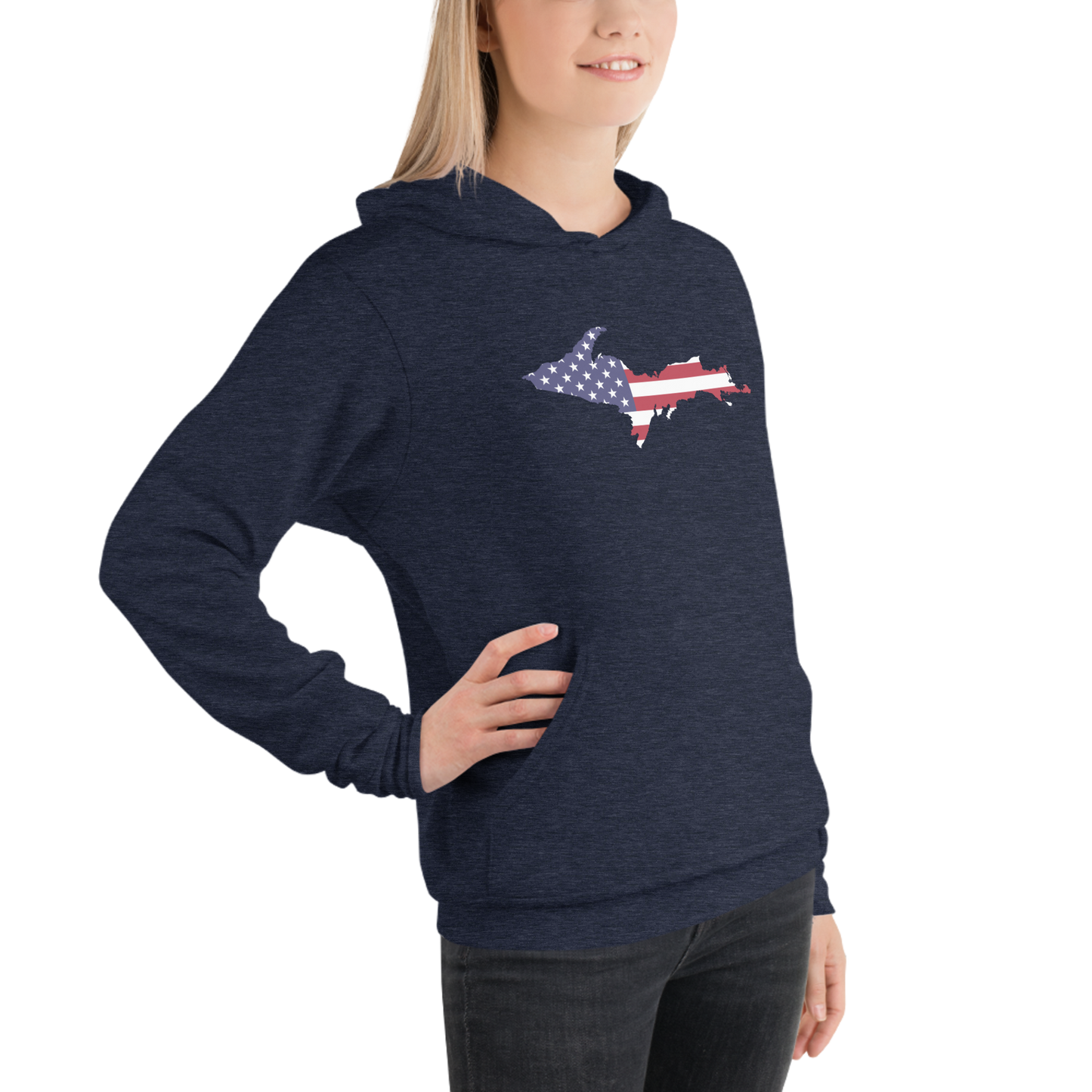 Michigan Upper Peninsula Hoodie (w/ UP MI USA Flag Outline) | Unisex Cloud Fleece