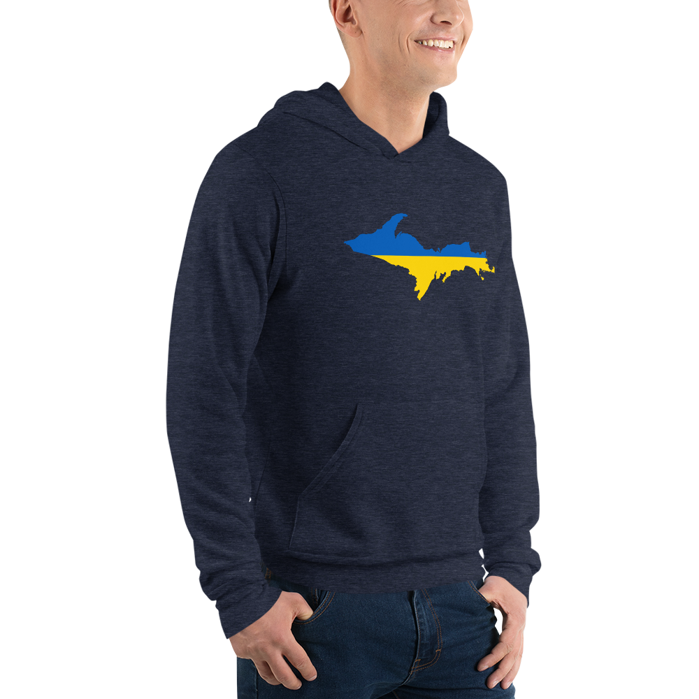 Michigan Upper Peninsula Hoodie (w/ UP Ukraine Flag Outline) | Unsiex Cloud Fleece