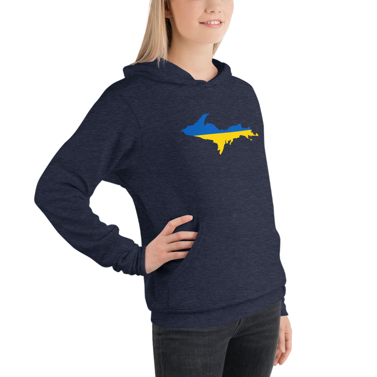 Michigan Upper Peninsula Hoodie (w/ UP Ukraine Flag Outline) | Unsiex Cloud Fleece