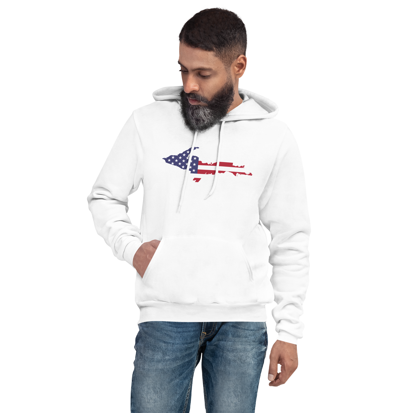 Michigan Upper Peninsula Hoodie (w/ UP MI USA Flag Outline) | Unisex Cloud Fleece