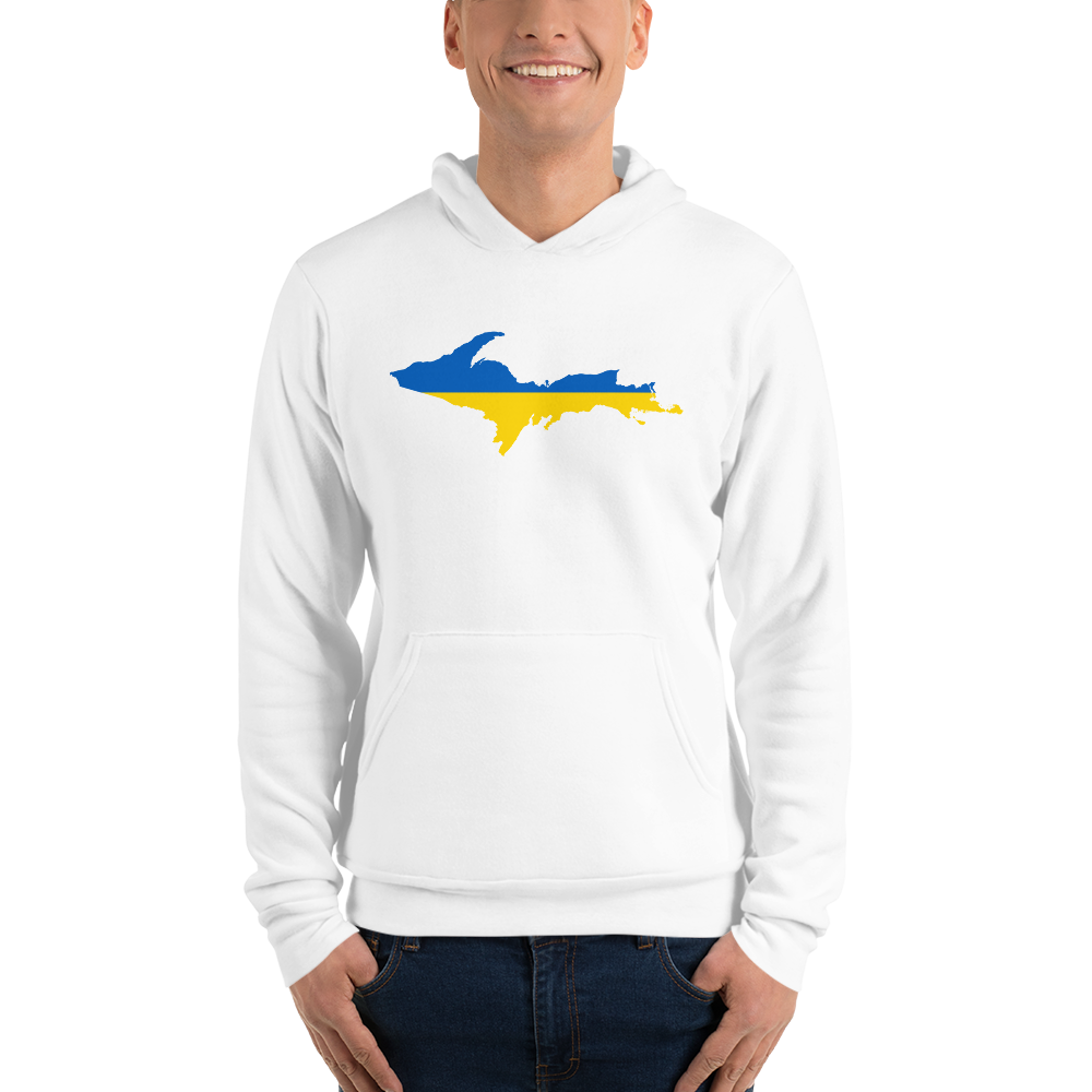 Michigan Upper Peninsula Hoodie (w/ UP Ukraine Flag Outline) | Unsiex Cloud Fleece