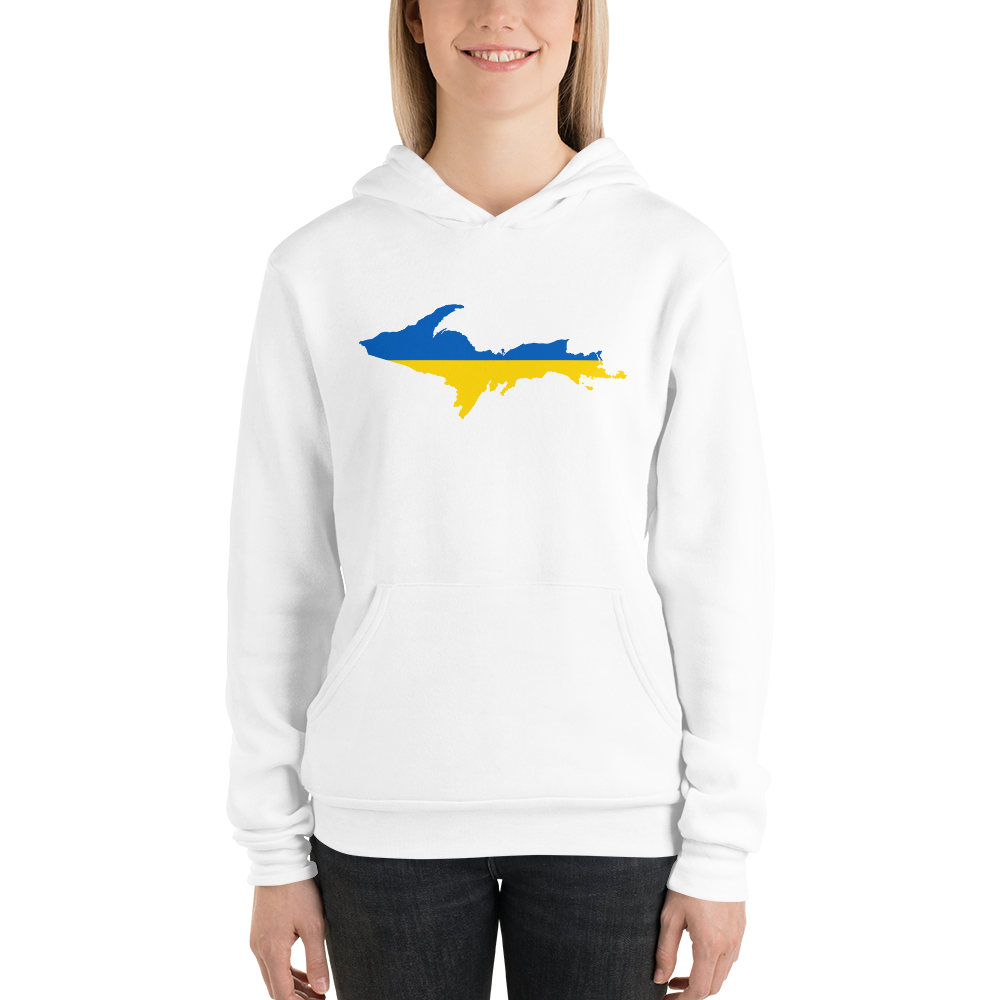 Michigan Upper Peninsula Hoodie (w/ UP Ukraine Flag Outline) | Unsiex Cloud Fleece