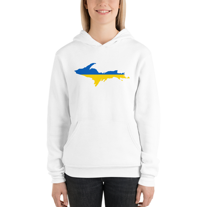 Michigan Upper Peninsula Hoodie (w/ UP Ukraine Flag Outline) | Unsiex Cloud Fleece