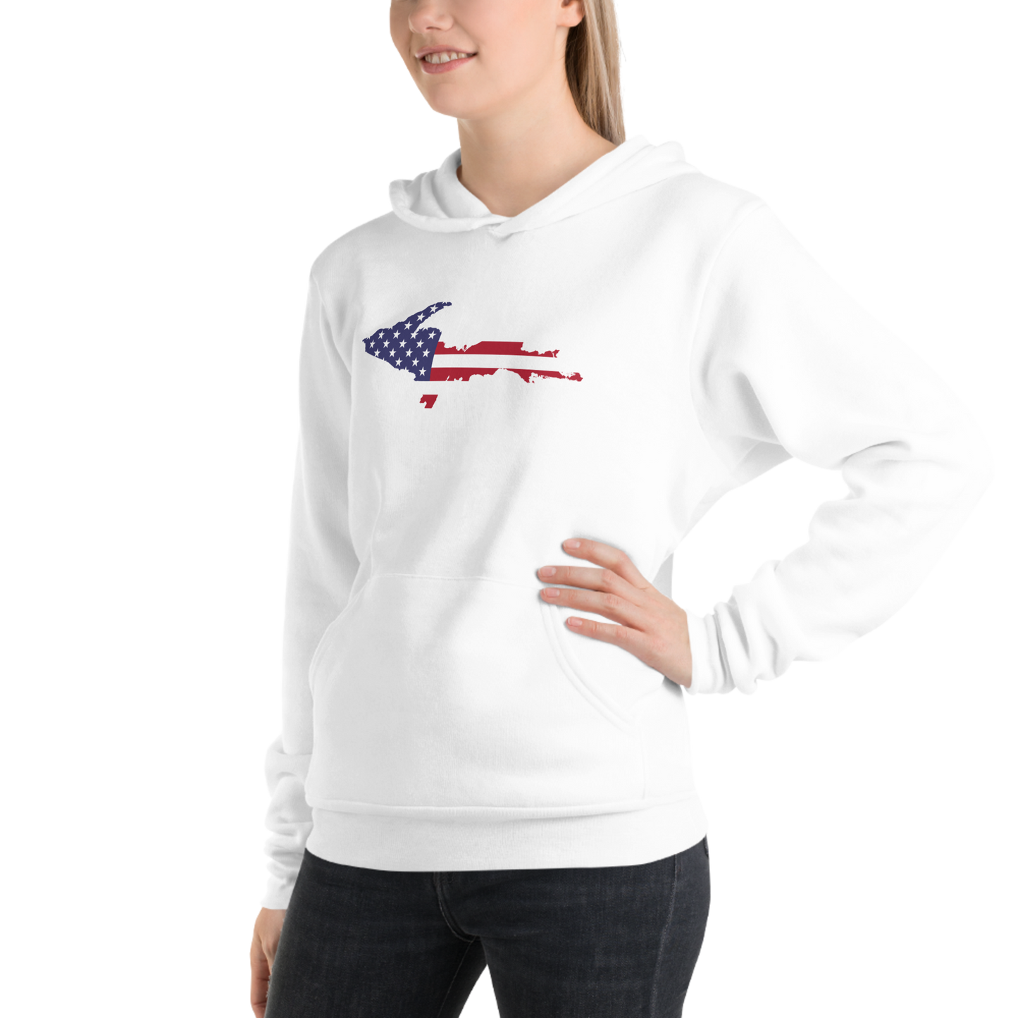 Michigan Upper Peninsula Hoodie (w/ UP MI USA Flag Outline) | Unisex Cloud Fleece