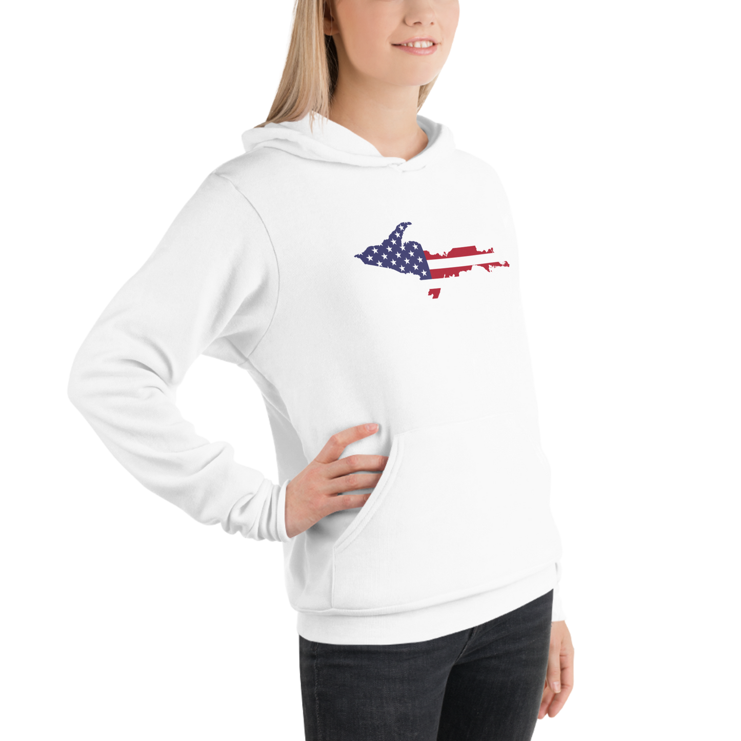 Michigan Upper Peninsula Hoodie (w/ UP MI USA Flag Outline) | Unisex Cloud Fleece