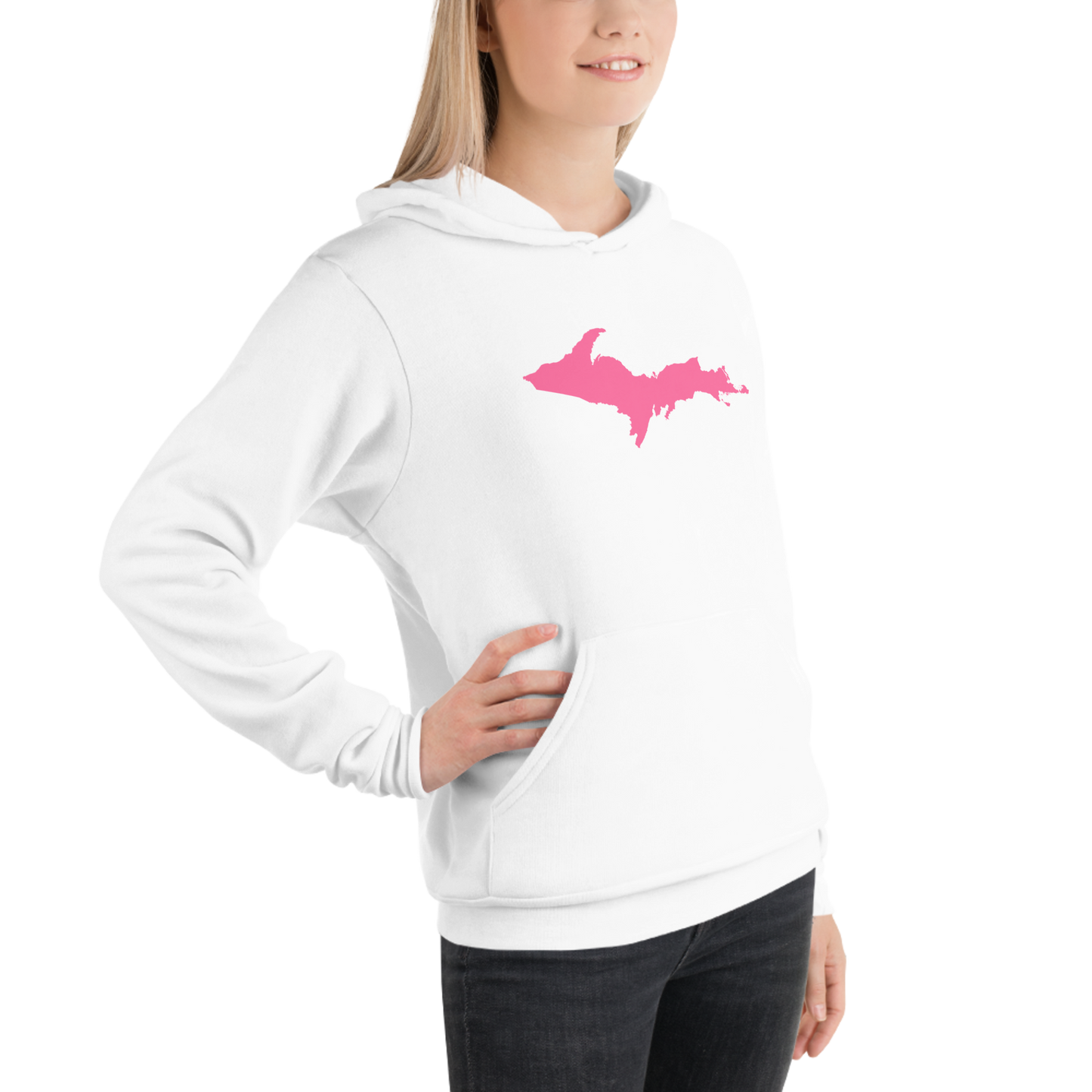 Michigan Upper Peninsula Hoodie (w/ Pink UP Outline) | Unisex Cloud Fleece