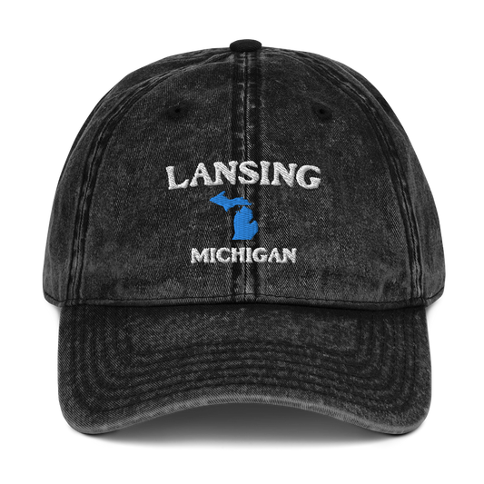 'Lansing Michigan' Vintage Baseball Cap (w/ Michigan Outline)