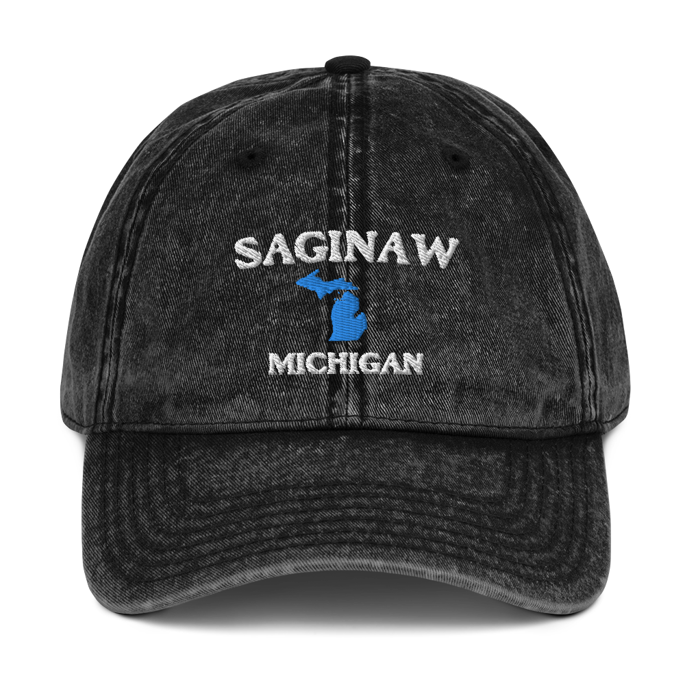 'Saginaw Michigan' Vintage Baseball Cap (w/ Michigan Outline)