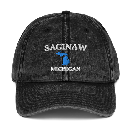'Saginaw Michigan' Vintage Baseball Cap (w/ Michigan Outline)