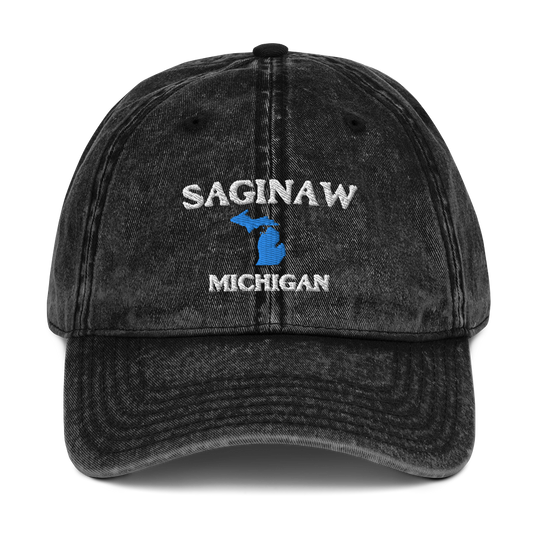 'Saginaw Michigan' Vintage Baseball Cap (w/ Michigan Outline)