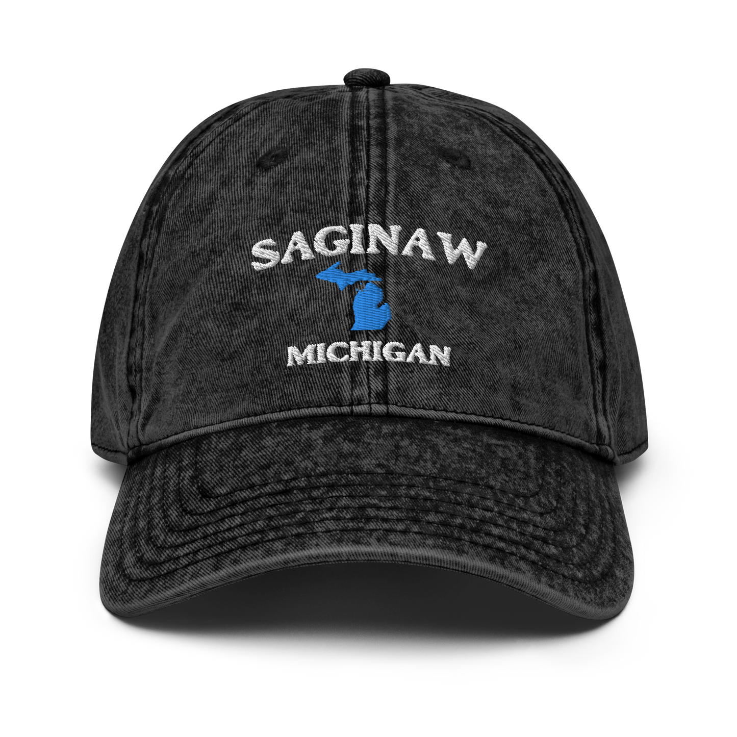 'Saginaw Michigan' Vintage Baseball Cap (w/ Michigan Outline)