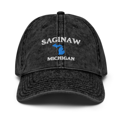 'Saginaw Michigan' Vintage Baseball Cap (w/ Michigan Outline)