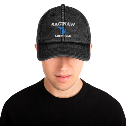 'Saginaw Michigan' Vintage Baseball Cap (w/ Michigan Outline)