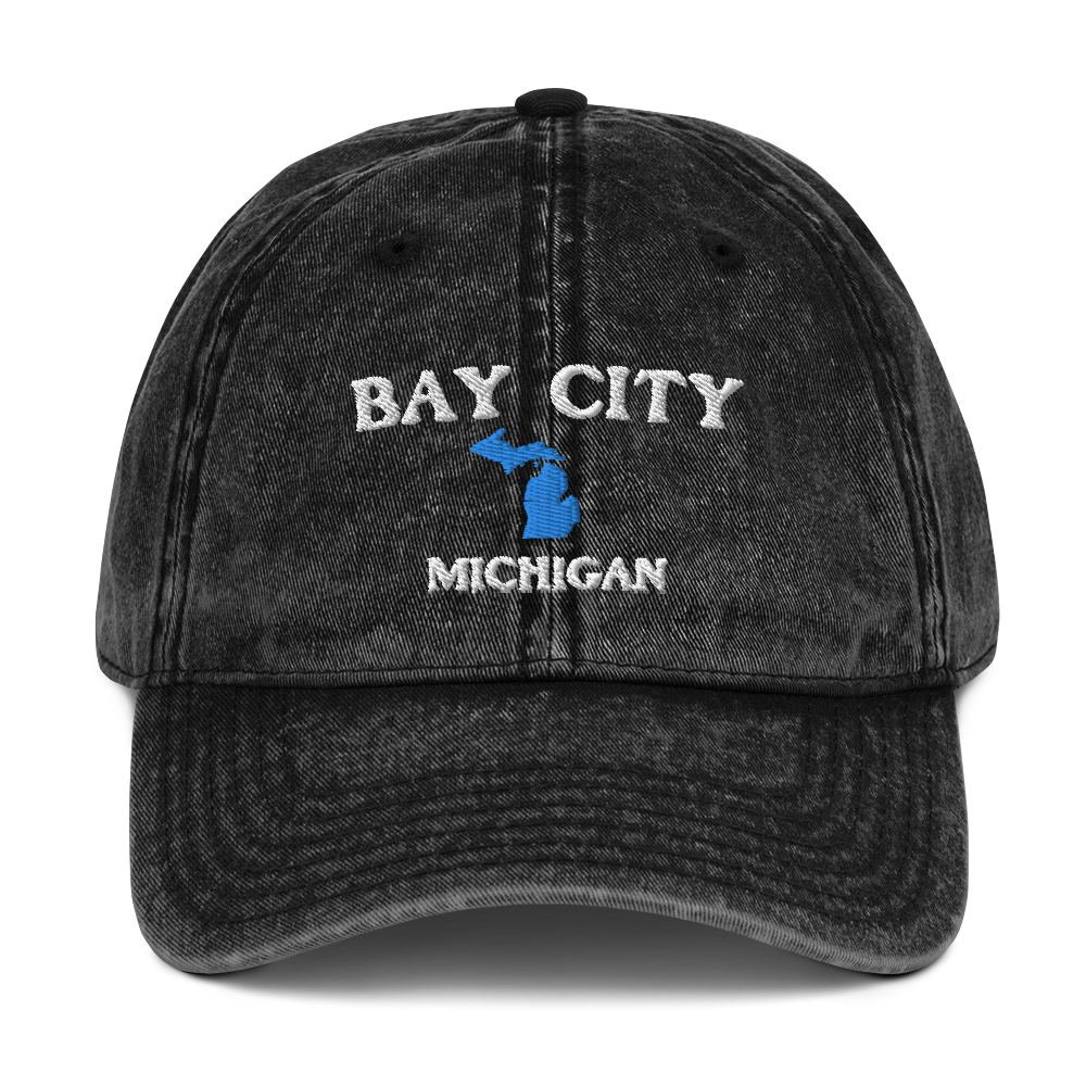 'Bay City Michigan' Vintage Baseball Cap (w/ Michigan Outline)