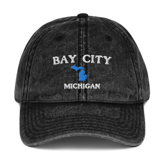 'Bay City Michigan' Vintage Baseball Cap (w/ Michigan Outline)