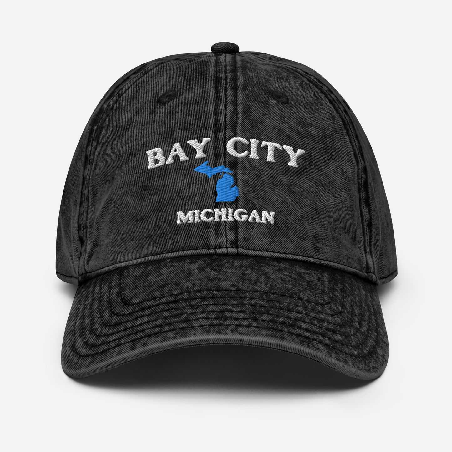 'Bay City Michigan' Vintage Baseball Cap (w/ Michigan Outline)