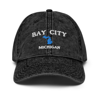 'Bay City Michigan' Vintage Baseball Cap (w/ Michigan Outline)