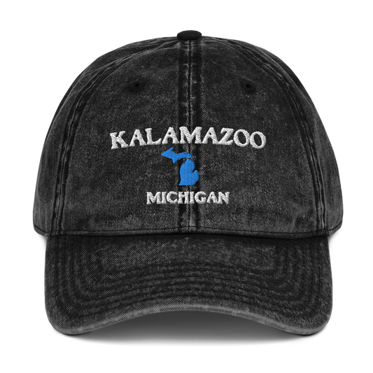 'Kalamazoo Michigan' Vintage Baseball Cap (w/ Michigan Outline)