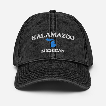 'Kalamazoo Michigan' Vintage Baseball Cap (w/ Michigan Outline)