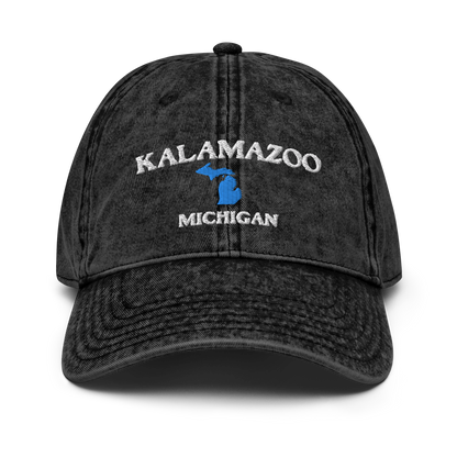 'Kalamazoo Michigan' Vintage Baseball Cap (w/ Michigan Outline)