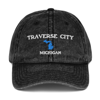 'Traverse City Michigan' Vintage Baseball Cap (w/ Michigan Outline)