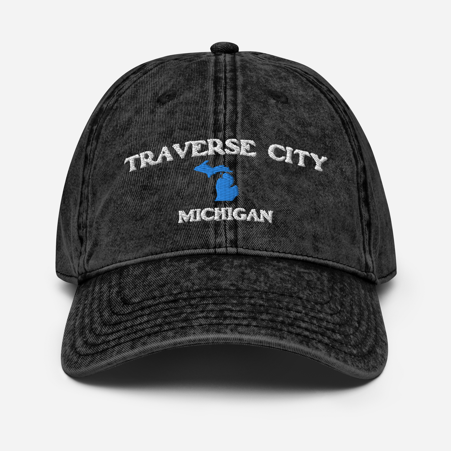 'Traverse City Michigan' Vintage Baseball Cap (w/ Michigan Outline)