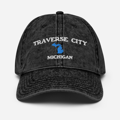 'Traverse City Michigan' Vintage Baseball Cap (w/ Michigan Outline)