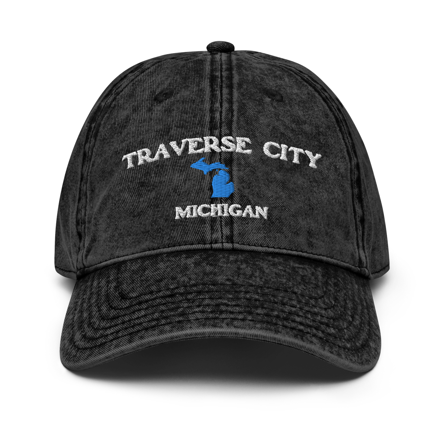 'Traverse City Michigan' Vintage Baseball Cap (w/ Michigan Outline)