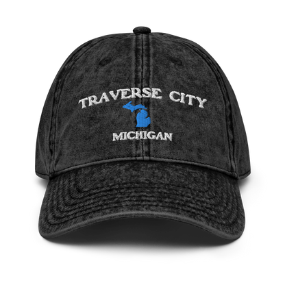 'Traverse City Michigan' Vintage Baseball Cap (w/ Michigan Outline)