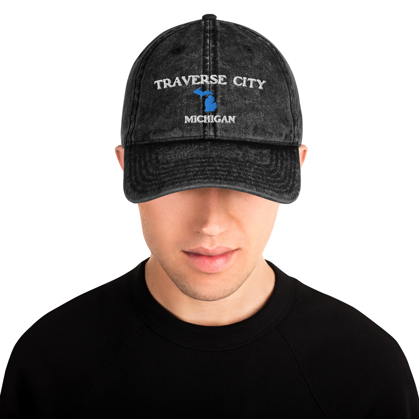 'Traverse City Michigan' Vintage Baseball Cap (w/ Michigan Outline)