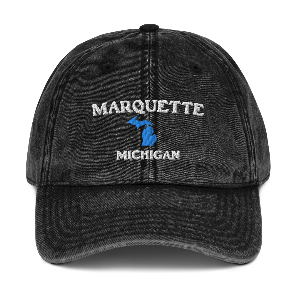 'Marquette Michigan' Vintage Baseball Cap (w/ Michigan Outline)