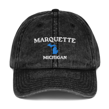 'Marquette Michigan' Vintage Baseball Cap (w/ Michigan Outline)