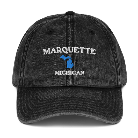 'Marquette Michigan' Vintage Baseball Cap (w/ Michigan Outline)