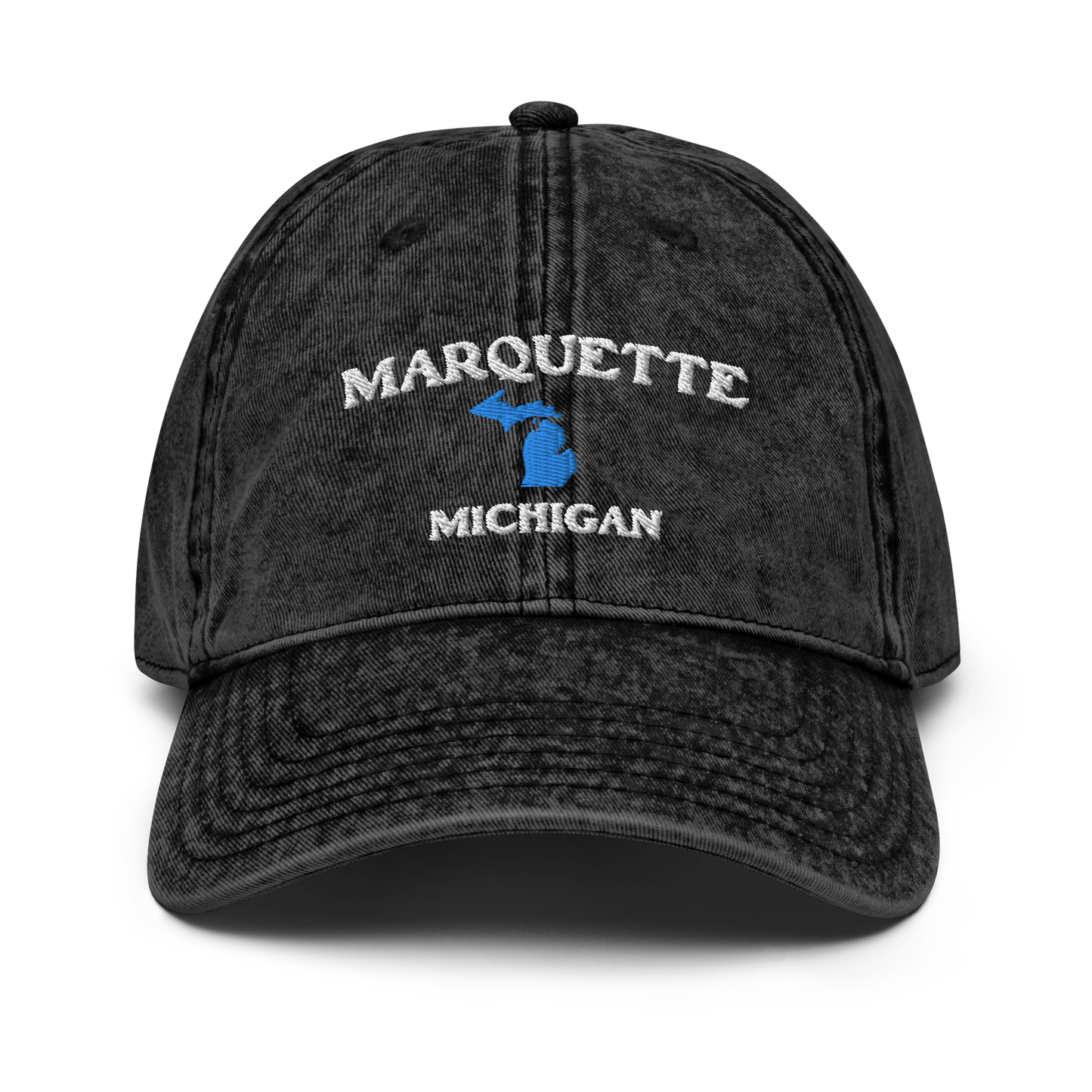 'Marquette Michigan' Vintage Baseball Cap (w/ Michigan Outline)