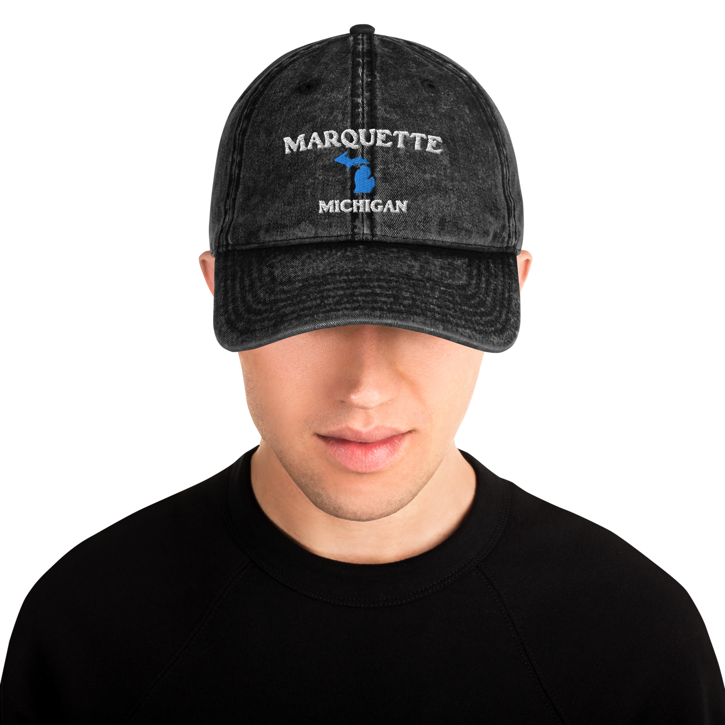 'Marquette Michigan' Vintage Baseball Cap (w/ Michigan Outline)